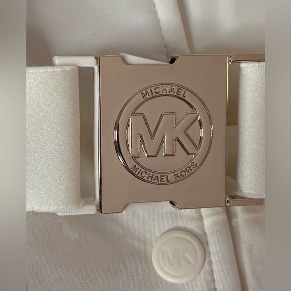 Michael Kors Bone White Coat Belted MK Jacket Fur Hood NWT $280 Super Vibrant - Picture 3 of 15